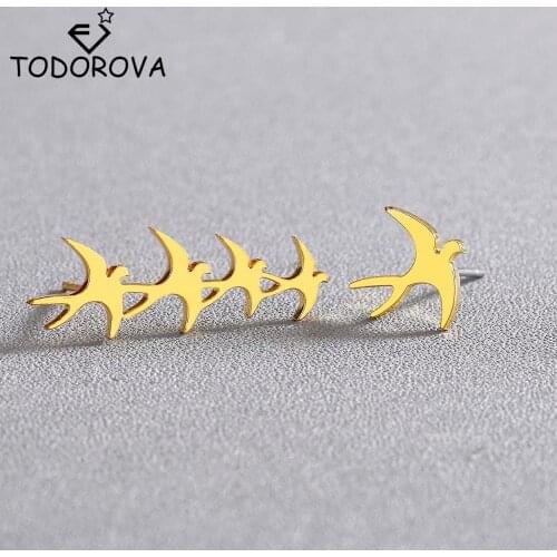 Todorova Cute Asymmetric Flock of Birds Earring Lovely Swallow Animal Stud Earrings for Women Kids Jewelry Gift boucle d'oreille