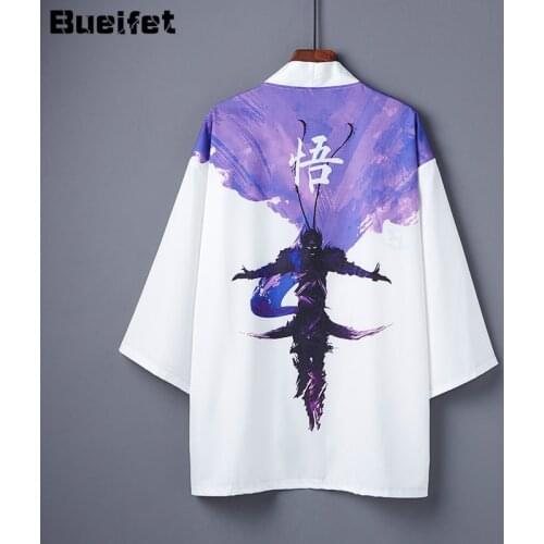 Traditional Japanese Style Sunscreen Boulse Summer Men Harajuku Streetwear Samurai Costume Male Haori Obi Yukata Cosplay Shirt