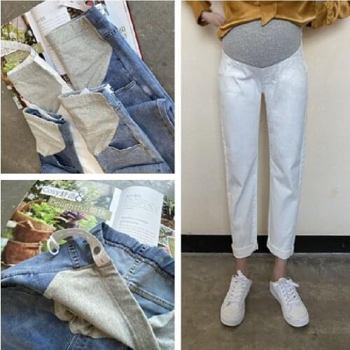 Vintgae Washed Denim Maternity Jeans for Pregnant Women Clothes Elastic Waist Belly Loose Pants 2021 Pregnancy Gravidas Clothing