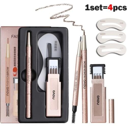 Easy to Wear Pigment Brown Gray Waterproof Eyebrow Pencils with Stencils Eyebrow Enhancer Pro Eye Brow Makeup Kit with Refill