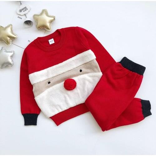 Tonytaobaby Winter New Boys and Girls Baby Santa Cartoon Knitted Sweater Set Red