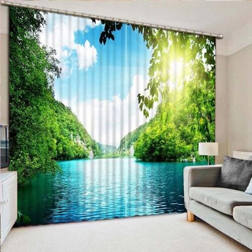 High Quality Simulation Green Natural 3D Printing Curtains Beautiful Curtains full Shade Bedroom Living Room Curtains CL-048