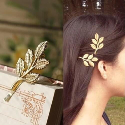 2pcs Golden 5 leaf hairpin fashion bridal headdress olive leaf tree leaves hairclip hair accessories for women girls