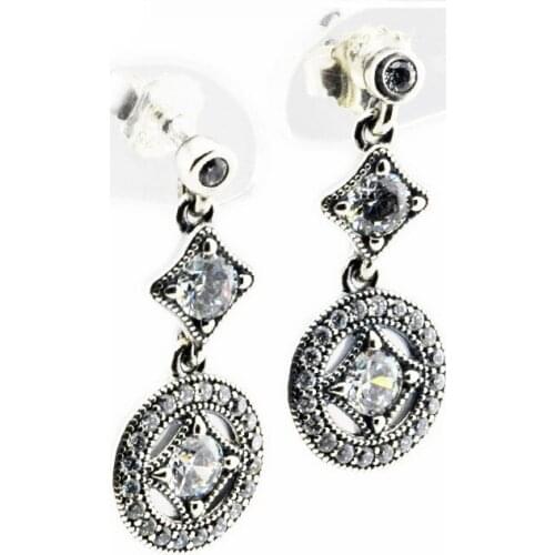 Vintage Allure Drop Earrings Paved Zircon 100% 925 Sterling Silver Earrings for Women Jewelry Clear CZ Long Dangle Earrings Girl