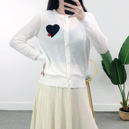 Sweet Pink Cardigan Sweater Women 2021 Autumn Love Embroidery Loose Knitted Cardigan Chic Round Neck Full White Sweater Coat