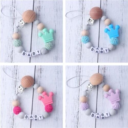 1Pc Baby Pacifier Dummy Crown Nipple Chain Soother Feeder Silicone Pacifier Chain Leashes Crochet Teething Beads Food Grade