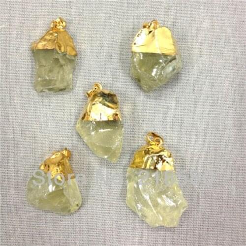 H-RQP131 10pcs Raw Green Quartz Amethysts Point Pendant with Gold Cap and Bail Approx 30-40mm Long