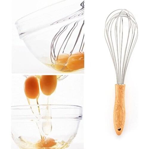 12in Stainless Steel Egg Beater Mixer Cream Blender Stirring Whisk Frother Wooden Handle
