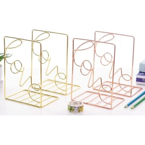 2Pcs/Pair Creative Love Shaped Metal Bookends Desk Storage Holder Shelf Book Organizer Stand