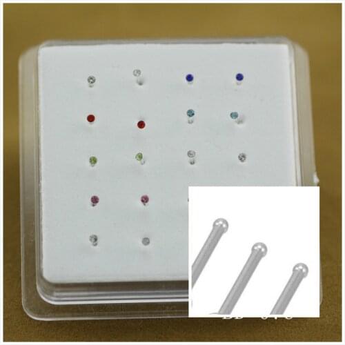 20ps Contracted Glossy Silver Round White Colorful Crystal Zircon Nose Stud Women Girls Septum Piercing Body Jewelry Bijoux