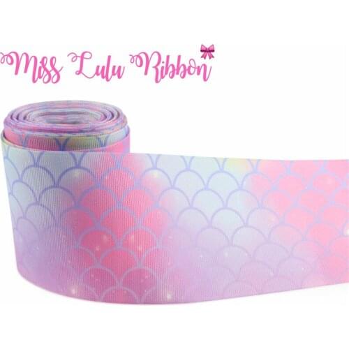 3" 75mm Fish Scale Gradient Pattern Printed Grosgrain Ribbon Wedding Decoration Christmas DIY hair bow ribbon 10 yards/pack