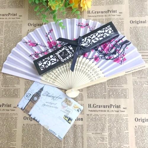 36PCS Wedding Cherry Blossom Fan in Gift Box Custom Printing Wedding Couples Name&Date Party Giveaways For Guest