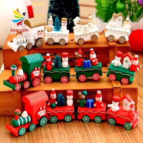 4 Knots Christmas Train Painted Wooden Christmas Decoration for Home with Santa Kids Toys Ornament Navidad 2020 New Year Gift