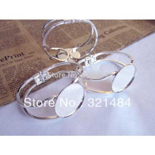 50pcs Silver Plated 30mm Bezel Bracelet Blanks, Cuff Bangles