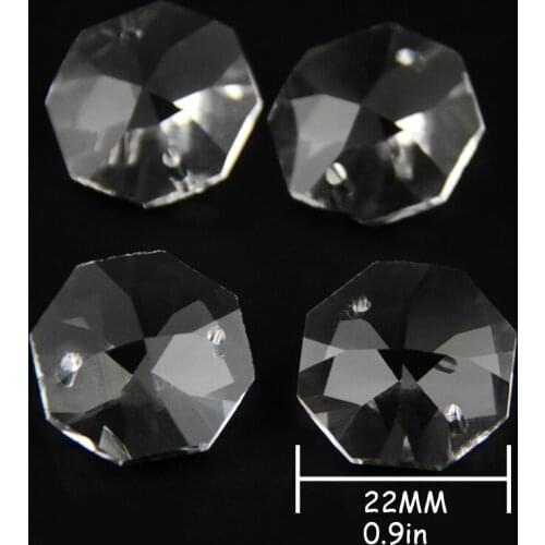 500pcs/lot 22mm Faceted Flower Cuts Crystal Prism Octagon Beads In 2 Holes DIY Wedding Garland Strand Beads