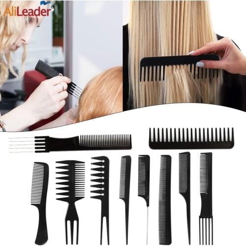 Alileader 10Pcs/Set Pro Salon Hair Combs Kits Barber Hair Cuting Comb Brush Carton Anti-Static Black Salon Hair Styling Tools