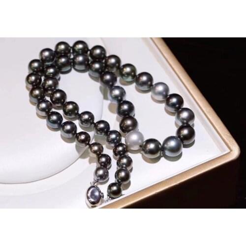 D523 Pearl Necklace Fine Jewelry Round 8-11mm Nature Sea Water Mix Color Black Pearls Neckalce for Women