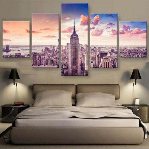 Home Decoration Empire State Building Canvas Painting Wall Art Poster Modular City View Pictures Frame For Bedside Background