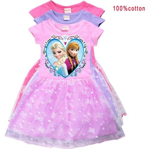 Disney Girls Princess Dress Kids Teen Cartoon Frozen Anna Elsa Olaf Print Children Vestidos Girls Tutu Dresses Summer Christmas