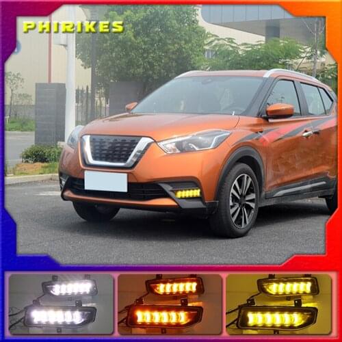 DRL For Nissan Kicks 2017 2018 2019 LED Car Daytime Running Light Waterproof Driving Fog Day Lamp With Turn Signal