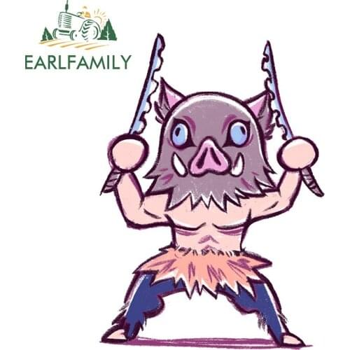 EARLFAMILY 13cm x 9.2cm for Demon Slayer Inosuke Hashibira Anime Car Sticker Occlusion Scratch Decal Trunk Car Door Protector