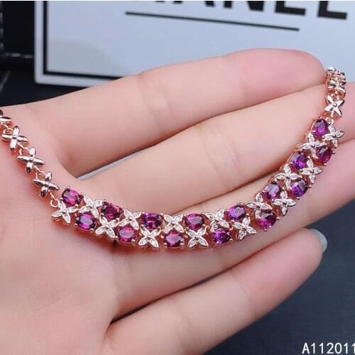 KJJEAXCMY Fine Jewelry 925 Sterling Silver inlaid gemstone garnet trendy women new hand bracelet support test hot selling