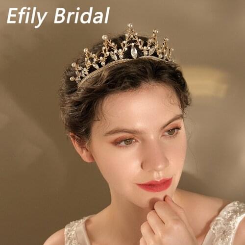 Rhinestone Crown Pearl Bridal Wedding Tiaras and Crowns for Women Hair Accessories Party Hair Jewelry Bride Headpiece Gift