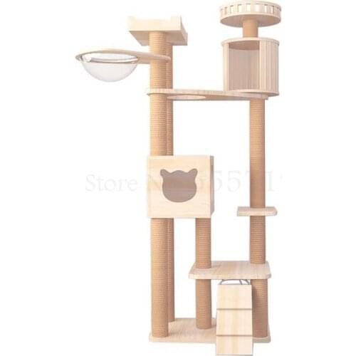 Cat frame cat climbing frame solid wood large cat tower cat shelf cat tree house one villa cat jumping platform toy