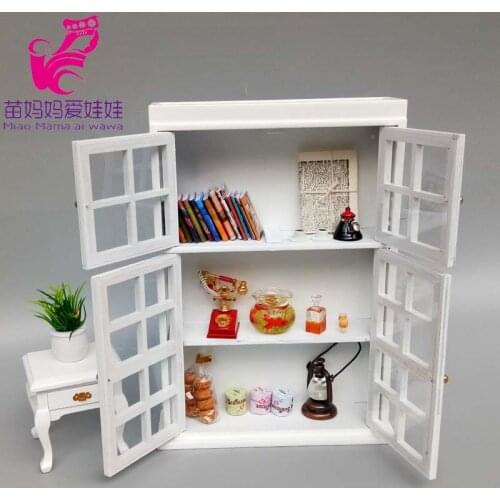1:12 bjd Doll house mini furniture Study room scene with pure white Bookcase locker with transparent window display cabinet