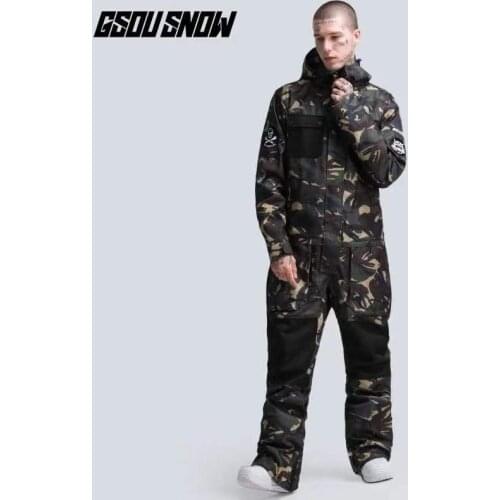 GSOU SNOW One Piece Men Ski Suit Women Snowboard Suit Windproof Waterproof Unisex Skiing Clothing Winter Camouflage Adult Sport
