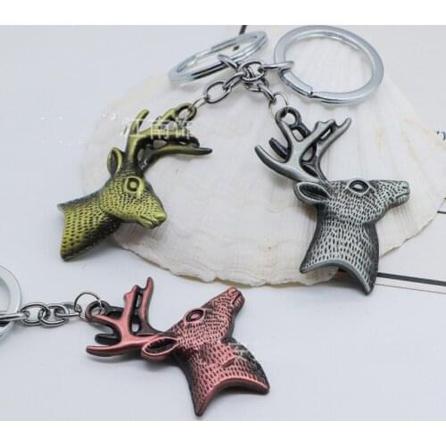 Cute Christmas Wapiti Key Chain For Women Girls Vintage Gold Color Sika Deer Keychain On Pants Bag Trinket Party New Year Gift