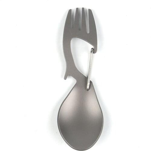 Multi-Tool Titanium Construction Spork Multi-Function Spoon Fork Carabiner Bottle Opener Outdoor Camping Picnic Tableware