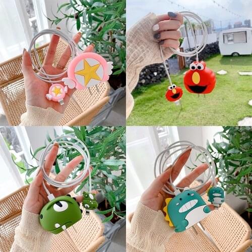 Cute 3D Cartoon Anime Soft Silicone Charger Protective Case For IPhone 11 12 18W-20W Fast Charge Protection Charger Cover Sleeve