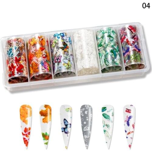 New 6pcs Butterfly Floral Plaid Nail Transfer Foil Paper Sticker Designer Set Nail Art Decal Starry Nail Decoration Accessories