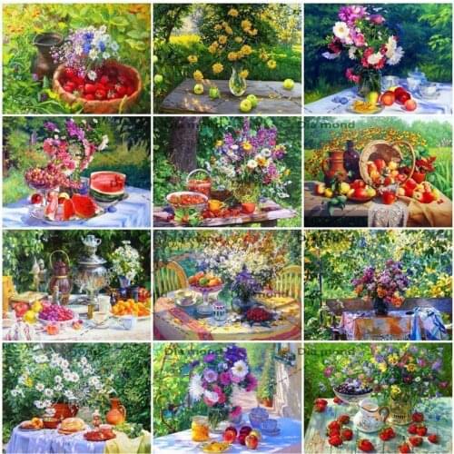 Full Drill Diamond Embroidery Daisy Flower Mosaic Diamond Painting Fruit Cross Stitch Kits Rhinestones Handicraft Home Decor
