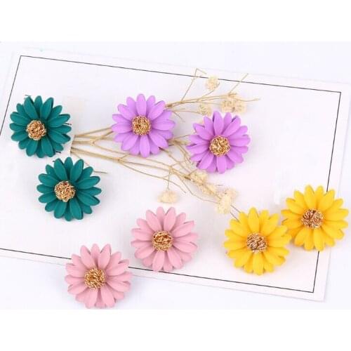 Cute sunflowers colorful stud Earrings for women girls all-match stylish delicate metal flowers fashion jewelry Stud Earrings