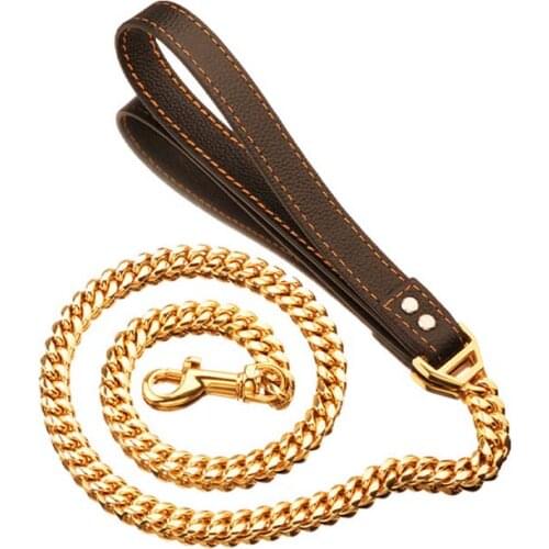 10mm Wide Luxury Gold Dog Leash Training Choke Lead for Large Dog Pitbull Bulldog Stainless Steel Dog Chain for German Shepherd