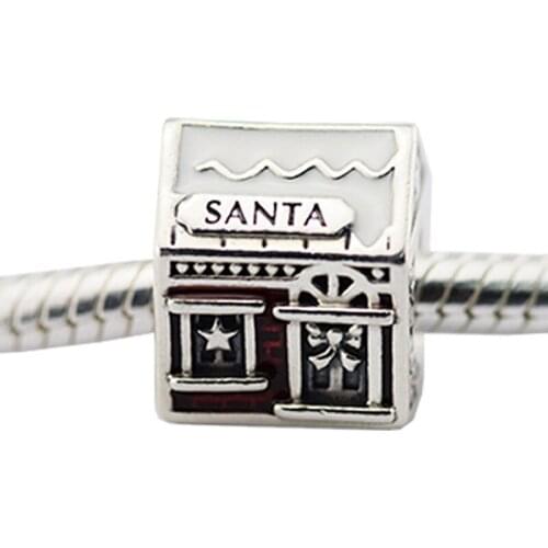 Christmas Beads 925 Sterling Silver Mixed Enamel Santa Home Fit Charms Bracelets DIY Jewelry for Women Men Gift 02484