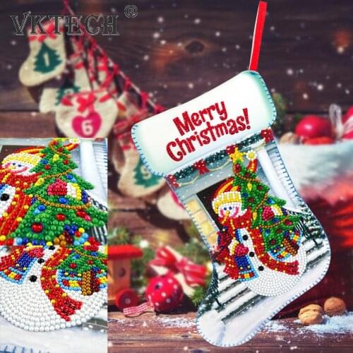 Christmas Stockings DIY Diamond Painting Art Crafts Non-woven Fabric Ornaments Christmas Tree Socks Pendant Apple Candy Gift Bag