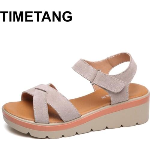 TIMETANG Leather sandals summer new ladies sandals shoes for women fashion student sandals 2020 new shoes for women slippers