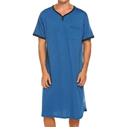 Men Sleep Tops Short Sleeve Long Top Sleep Wear Men Homewear Men Clothing Sleep Tops Nightwear