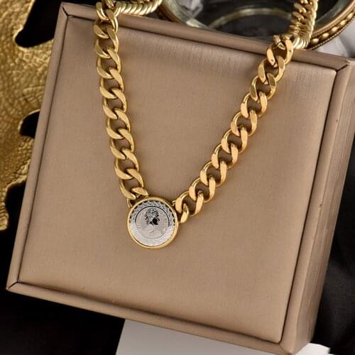 Inserts Stainless steel Thick Chain Necklace fashion Titanium STEEL pendant choker Hip hop for gift women jewelry No fading