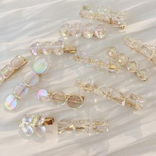 1PC Women Sweet Laser Clear Transparent Heart Geometric Hair Clip Duckbill Wild Bangs Clip Hairgrips Side Clip Hair Accessories