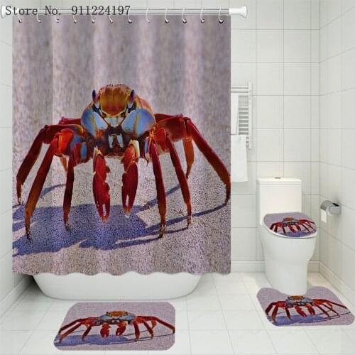 Crab Magpie Shower Curtain For Adult Kids Bath Animal Print 4 Piece Accessories Set Soft Toilet Mat Pad Landscape Bathroom Decor