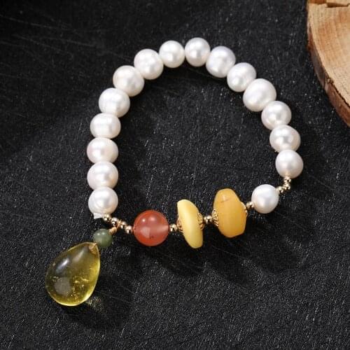 Pearl Amber Beeswax Bead Bracelet Fine Jewelry Charm Bracelet for Women Luxury Exquisite Bangles Accessories Gift