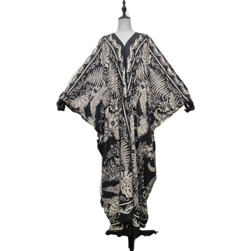 Abaya Dubai Black Sexy V-Neck Bohemian Summer Beach Silk Lady Maxi Dress Traditional Prayer Holiday Printed Kaftan Dresses