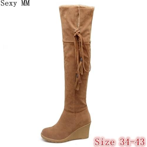 Winter Warm Wedges Snow Boots Women Over the Knee Boots Woman Thigh High Boots Plus Size 34- 40 41 42 43