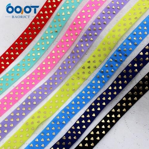 10yards 5/8'' love bronzing Ribbon Elastic Foldover Elastics Stretch Hair Ties Headbands for Baby Girls Hair Bow E-20425-708