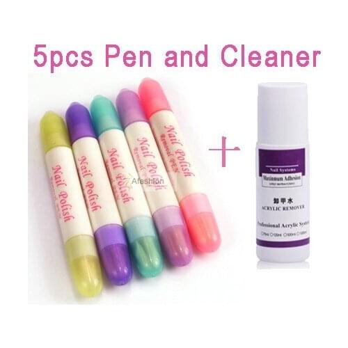 5pcs Nail Remover pen and 1pc 75ml Cleanser removal Nails uv gel Art Polish for Tools set Fast and Free shipping