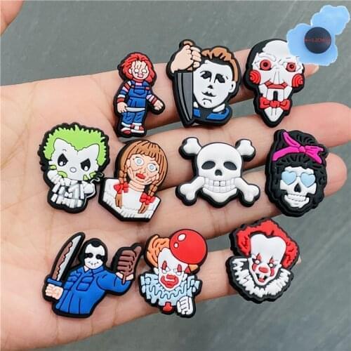 50pcs Wholesale Clown Horror Characters Adult Garden Shoes Accessories PVC Shoe Decorations Fit Croc Jibz Charm
